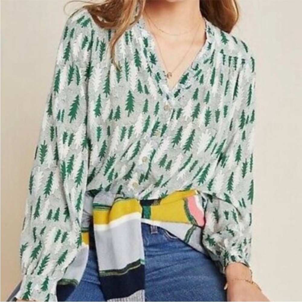 Maeve Anthropologie Marisol Pine Tree Blouse